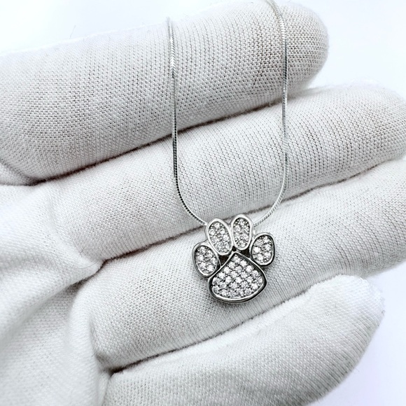 .925 Sterling Silver Cz Paw Print Necklace - Picture 5 of 16